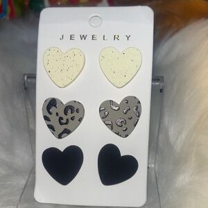 New!!Heart-Shaped Cream, Gray, and Black Earrings Set of 3 pairs!!!